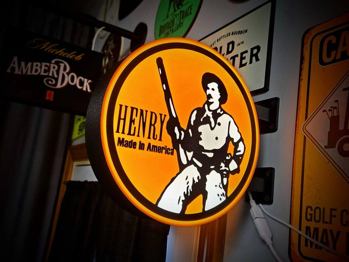Henry Firearms -  13”  Pub Style Dual Side Light Up LED Sign Pub Bar Mancave