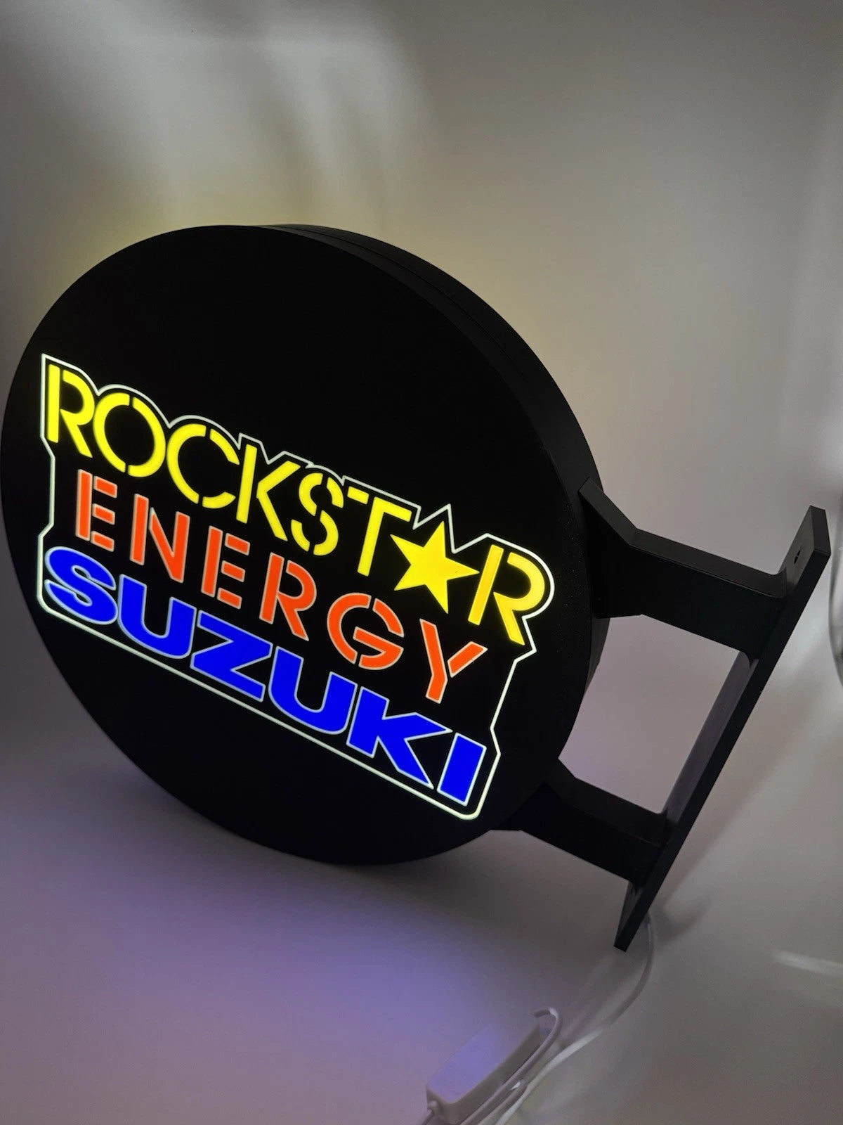 Rockstar Energy Suzuki Pub Style Dual Side Light Up LED Sign Bar Man Cave Wall