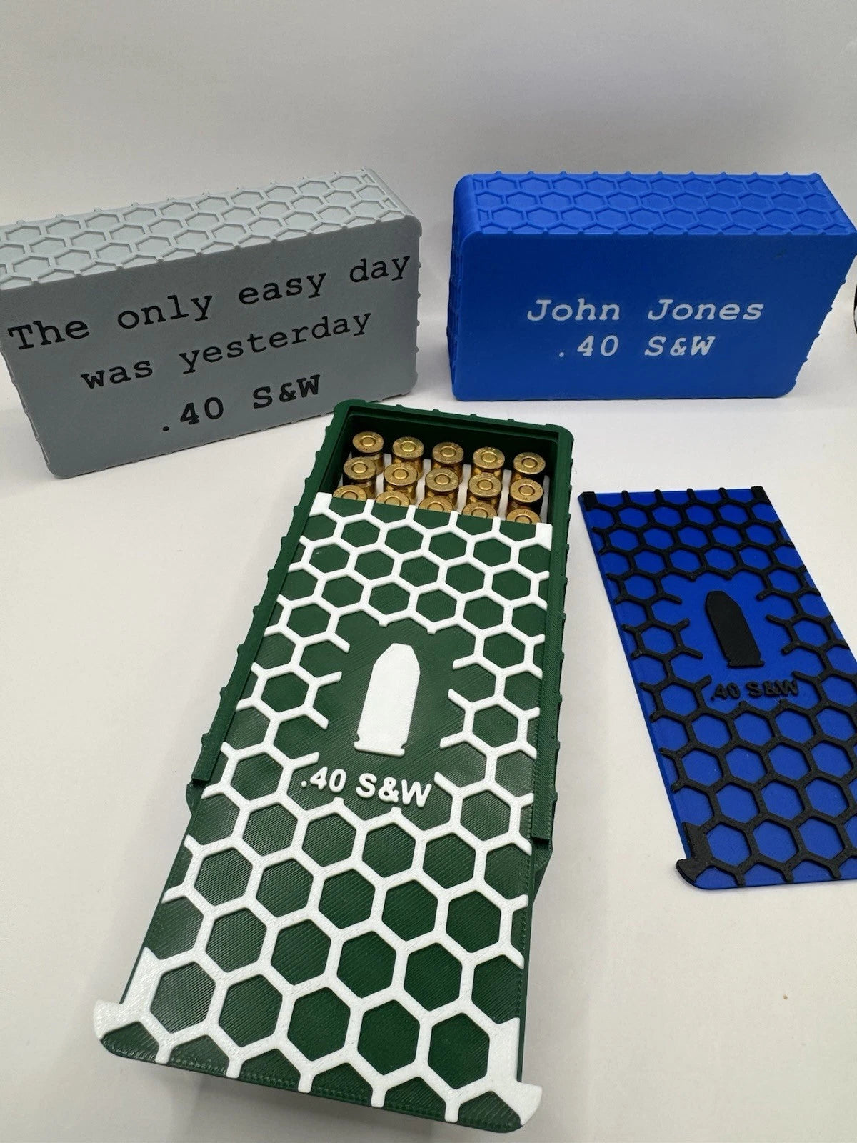 Custom 40 S&W Ammo Box Storage Case 50 Round with Custom Name Or Message On Back