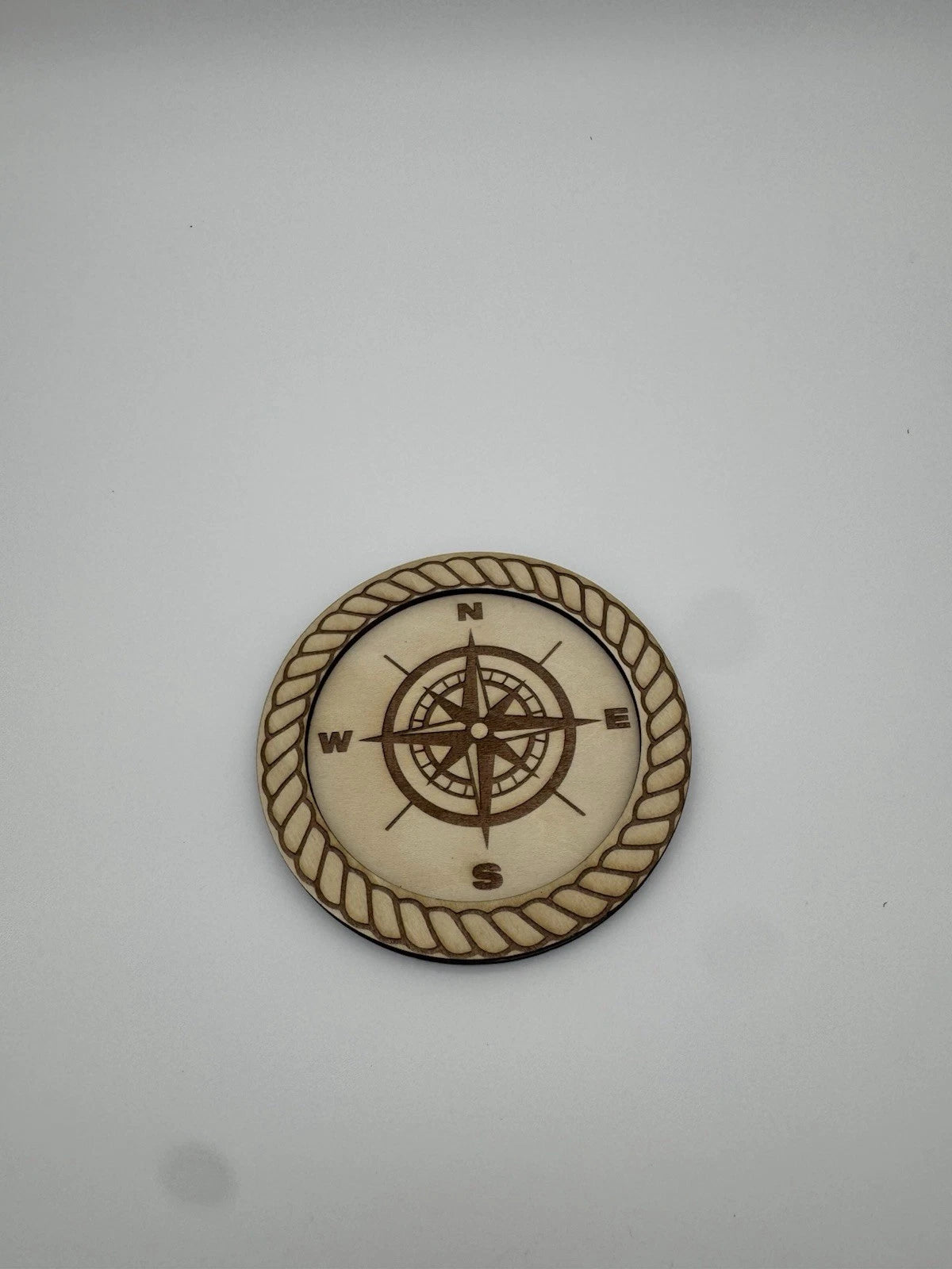 Laser Engraved Nautical Coaster Set - Compass and Rope 4 Pack Handmade USA