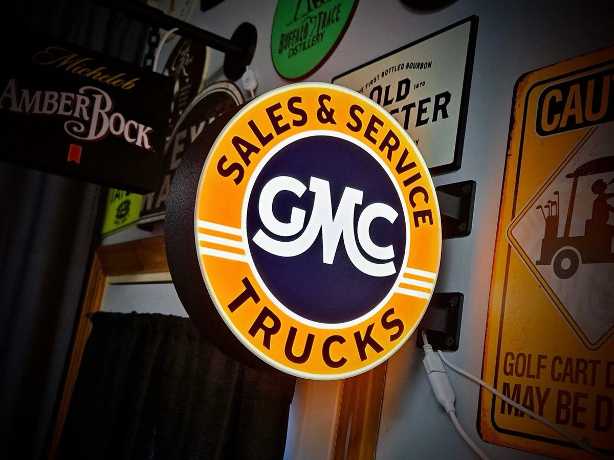 GMC Trucks Vintage  13”  Pub Style Dual Side Light Up LED Sign General Motors
