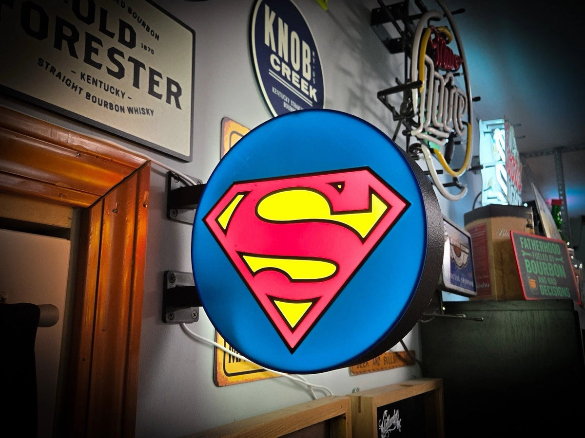 Superman - 13”  Pub Style Dual Side Light Up LED Sign Pub Bar Mancave DC Comics