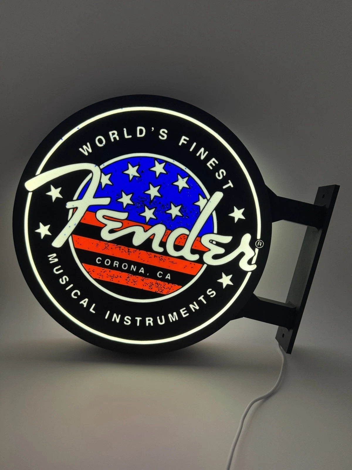 Fender Guitars 13”  Pub Style Dual Side Light Up LED Sign Gas Station Mancave