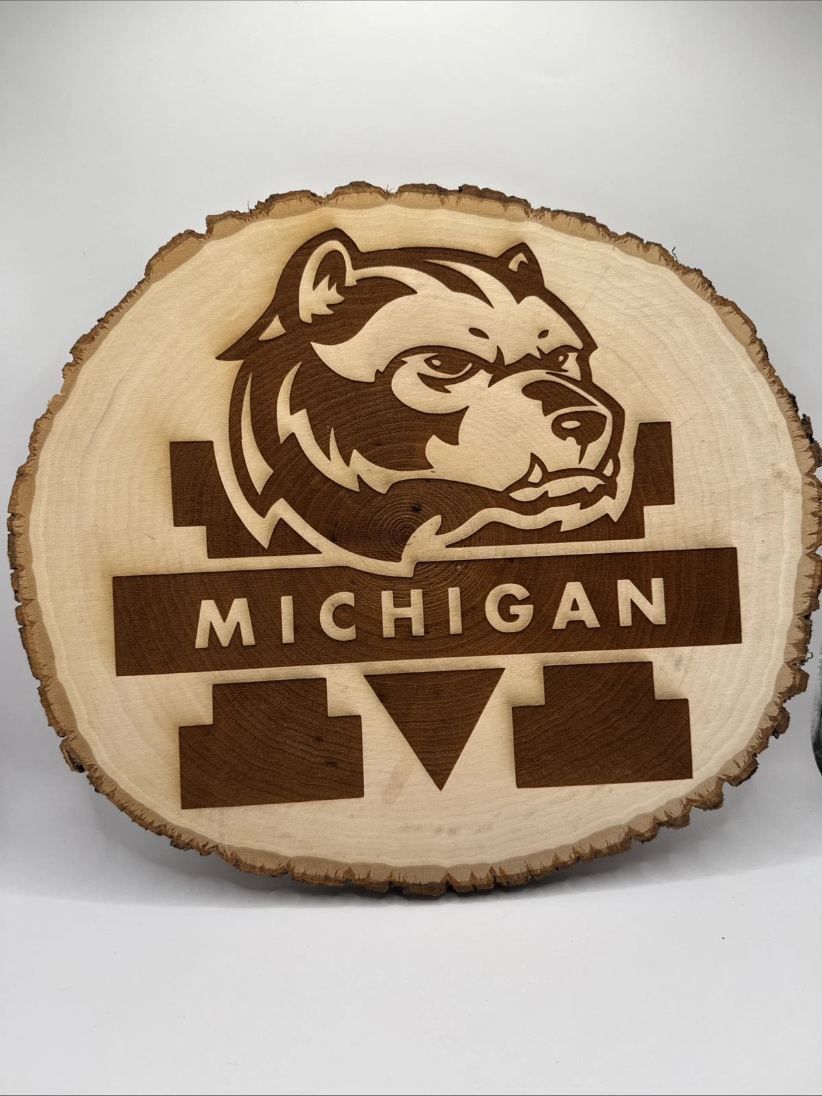 University Michigan Wolverines Rustic Live Edge Wood Wall Sign Mancave Garage