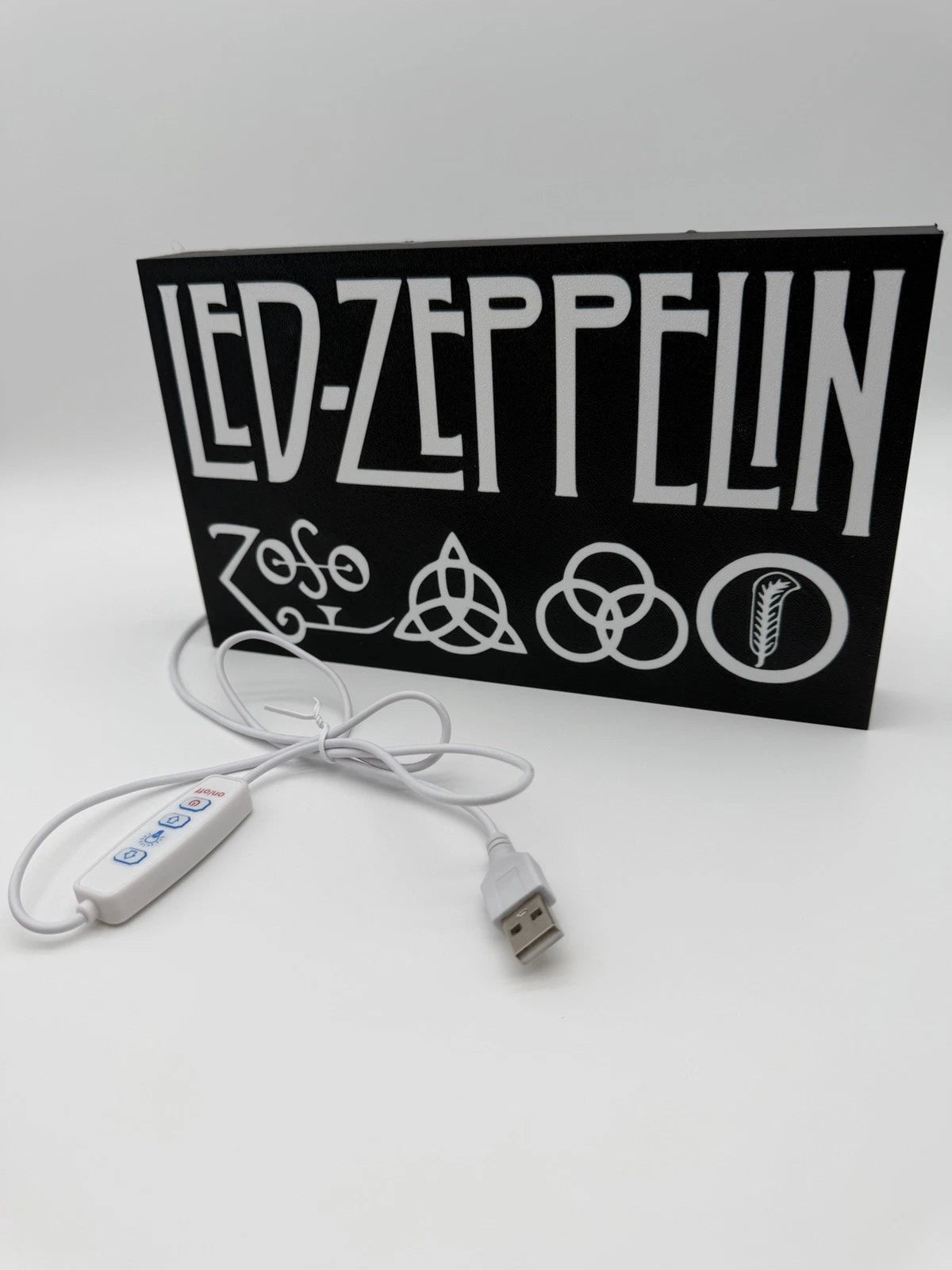 Led Zeppelin -  Light Up LED Sign With USB Plug - Black- Classic Rock Decor Zoso