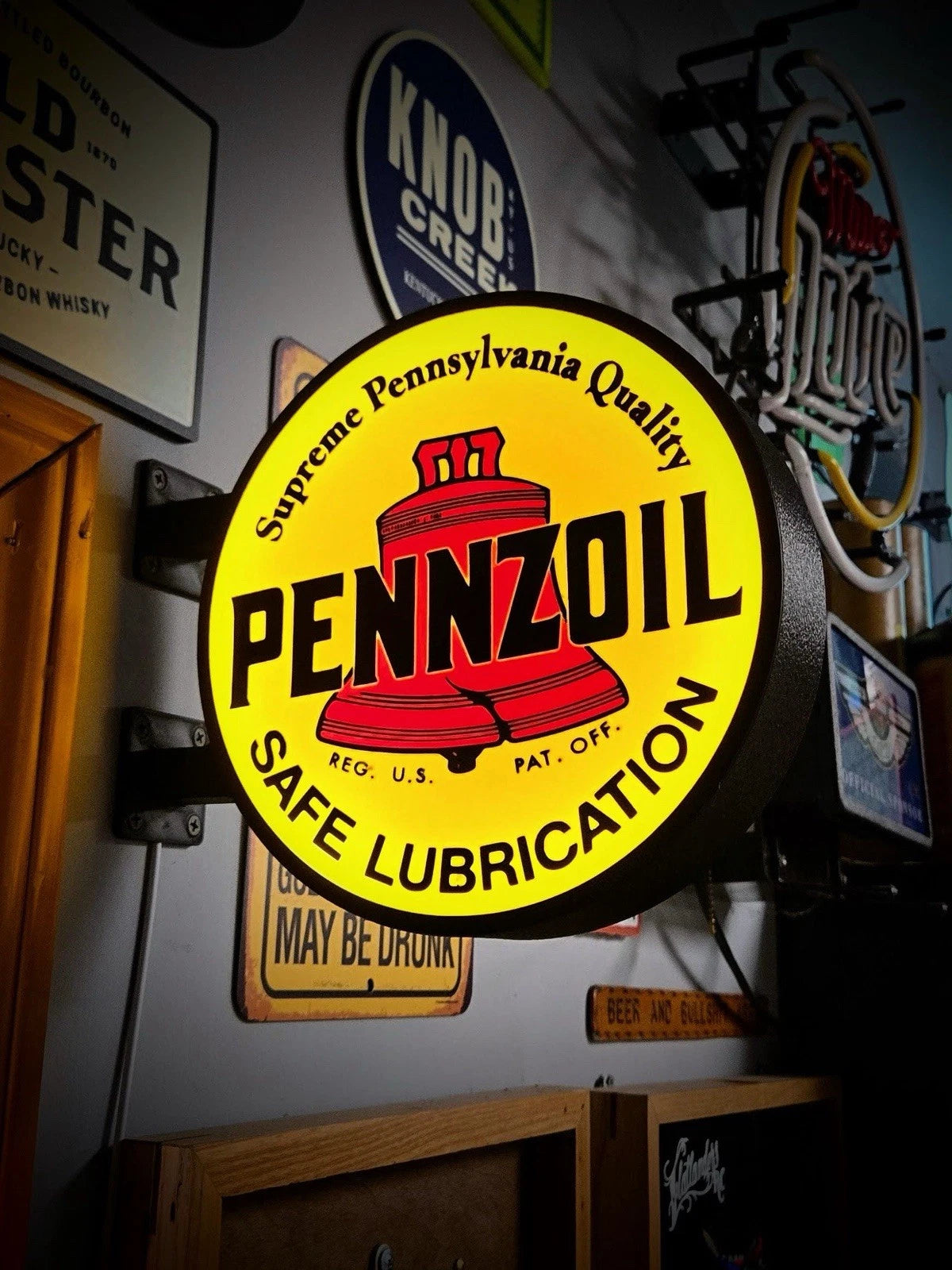 Pennzoil 13”  Pub Style Dual Side Light Up LED Sign Gas Station Pub Bar Mancave