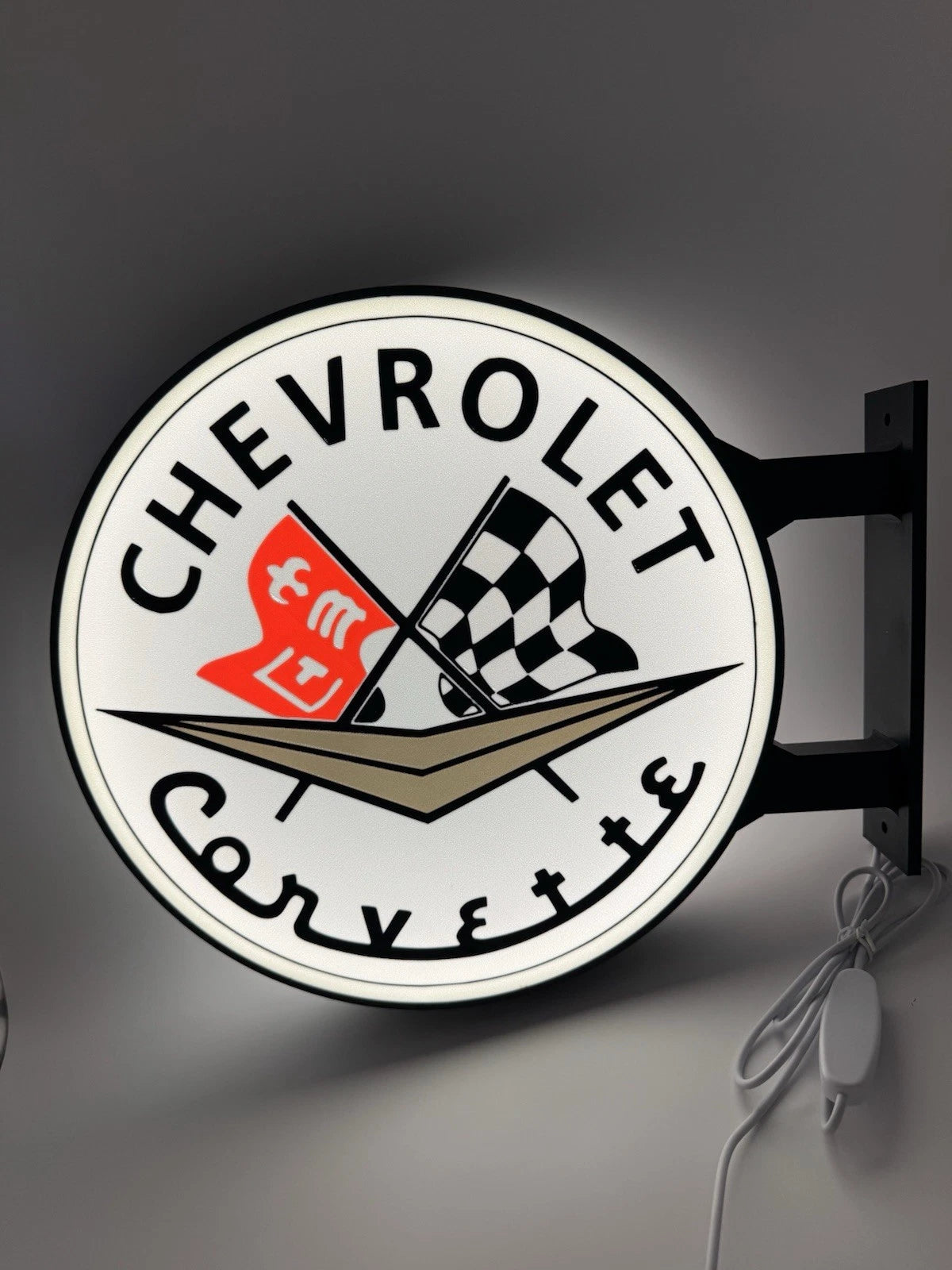Chevrolet Corvette 13”  Pub Style Dual Side Light Up LED Sign Mancave Garage Pub
